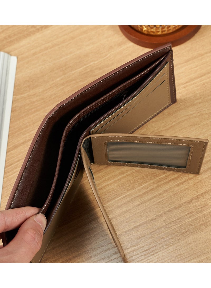 CarrKen Men's Short Wallet European and American Fashion Retro Multifunctional Wallet Zipper Buckle Card Holder Brown - Image 4