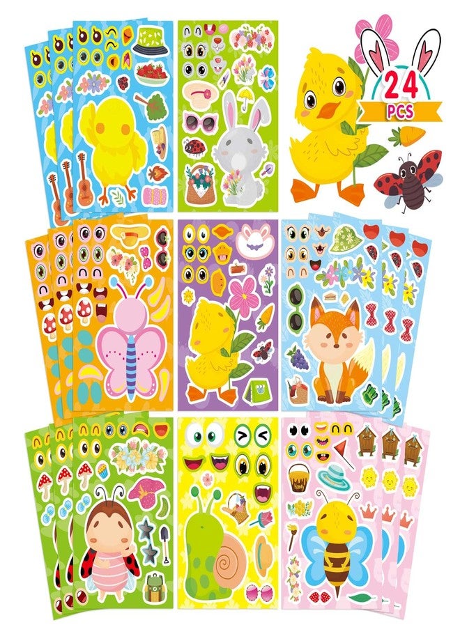 DUJAA 24 Sheets Spring Stickers for Kids Toddlers, Make Your Own Stickers 8 Designs of Animal Chicken Fox Rabbit Bee Butterfly, Easter Stickers Spring Party Supplies Teachers Classroom Reward - Image 1