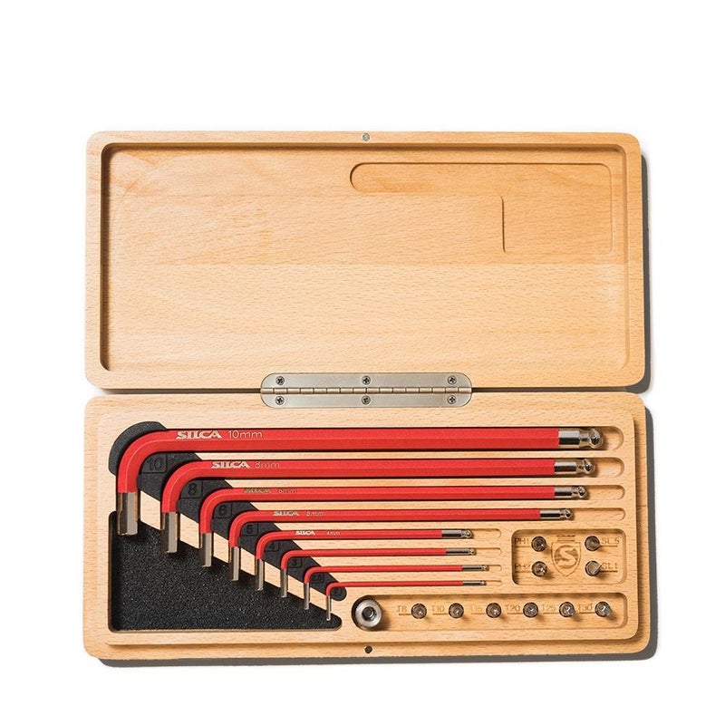 SILCA HX-ONE Home Allen Key Set | L - Wrench Tool KIT | Texture Coated Swiss Tool Steel | Magnetic 6mm Driver for Included 1/4" bits | Metric HEX/TORX | CNC machined Wood Case