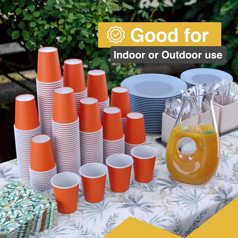 Party Solids أكواب ورقية صلبة للحفلات باللون البرتقالي سعة 12 أونصة، أكواب قابلة للرمي متينة، 100 كوب ورقي للمشروبات الساخنة وا��باردة، كوب سميك 280 جرام للمشروبات الساخنة للشاي والقهئة للتناول الخارجي، ألوان ممتعة للحفلات والفعاليات - Image 2