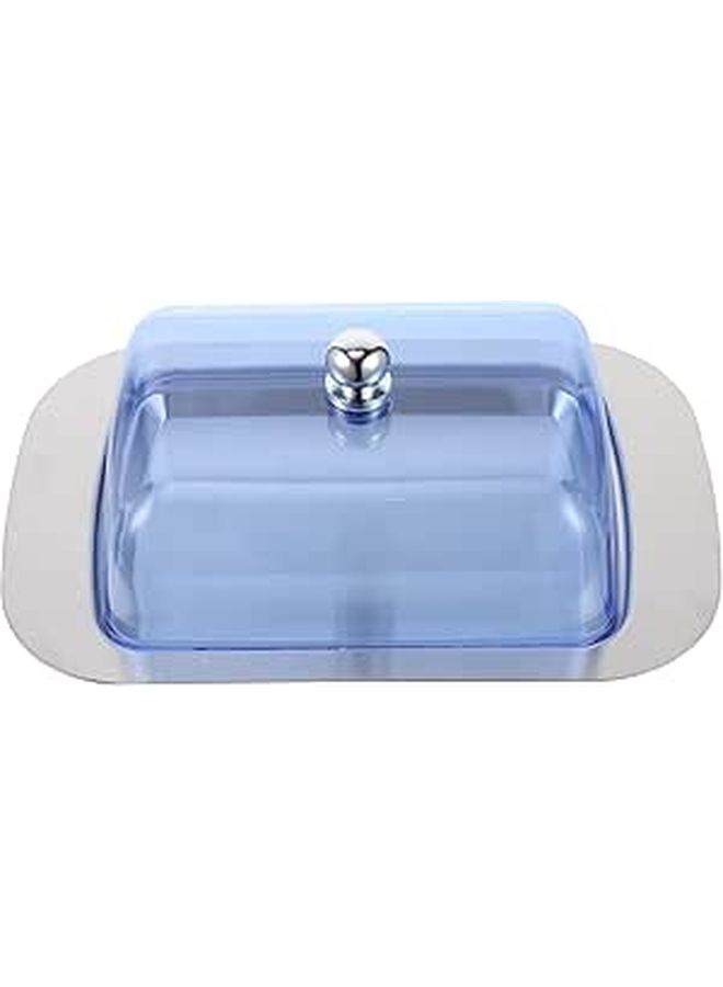 Reusable Stainless Steel Butter Box With Blue Lid For Kitchen Counter Storage - Image 1