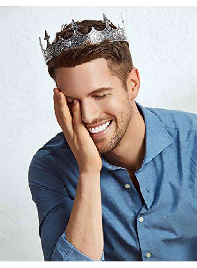 Coucoland تاج الملك التاريخي الفضي الرجالي القابل للتعديل الكامل لجولة عيد الميلاد تاج الملك لتكلفة الحفلة - Image 3