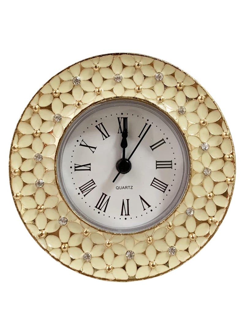 Vintage Table Clock, Decorative Mini Table Clock Vintage Metal Quartz Battery Operated Table Top Clock for Living Room Decor Shelf (Yellow Flowers) - Image 1