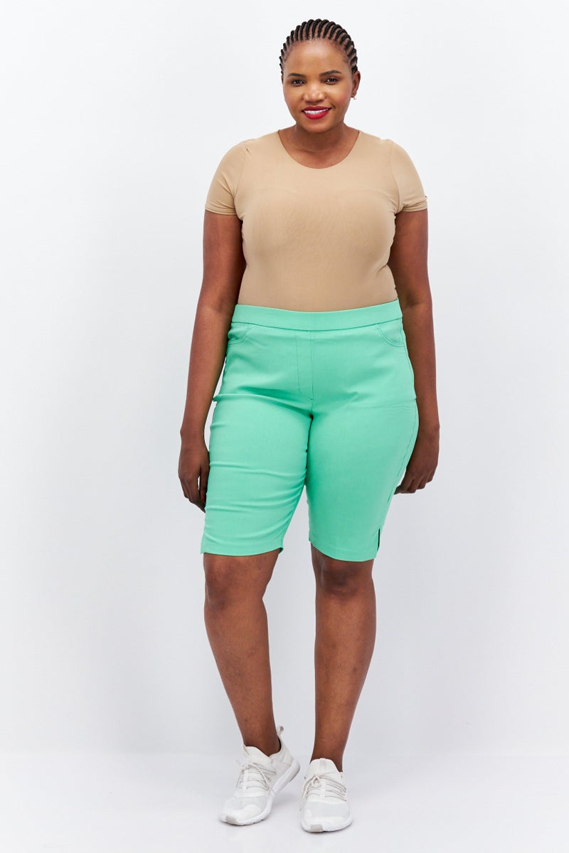 Alfred Dunner Women Plain Basic Shorts, Lime Green - Image 3