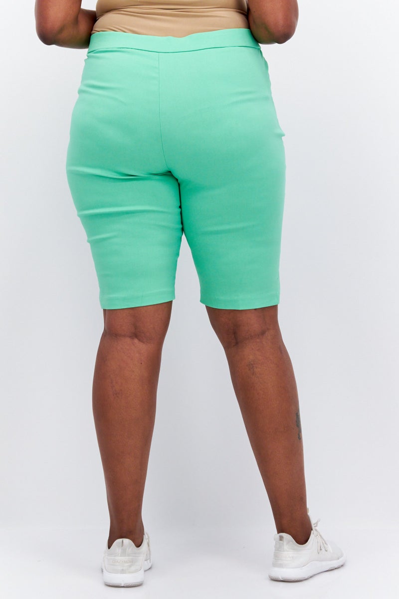 Alfred Dunner Women Plain Basic Shorts, Lime Green - Image 2