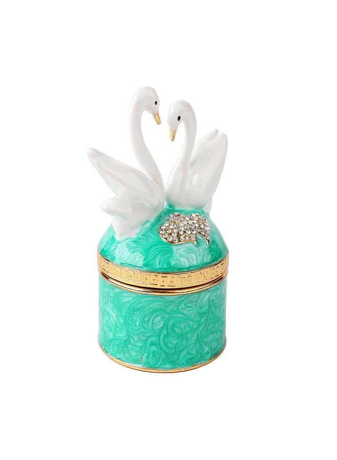 Furuida Swan Trinket Box Hinged Crystal Enameled Ornament Decorative Jewelry Ring Store Box Hand-Painted Craft Gifts for Home Decor (Green) - Image 2