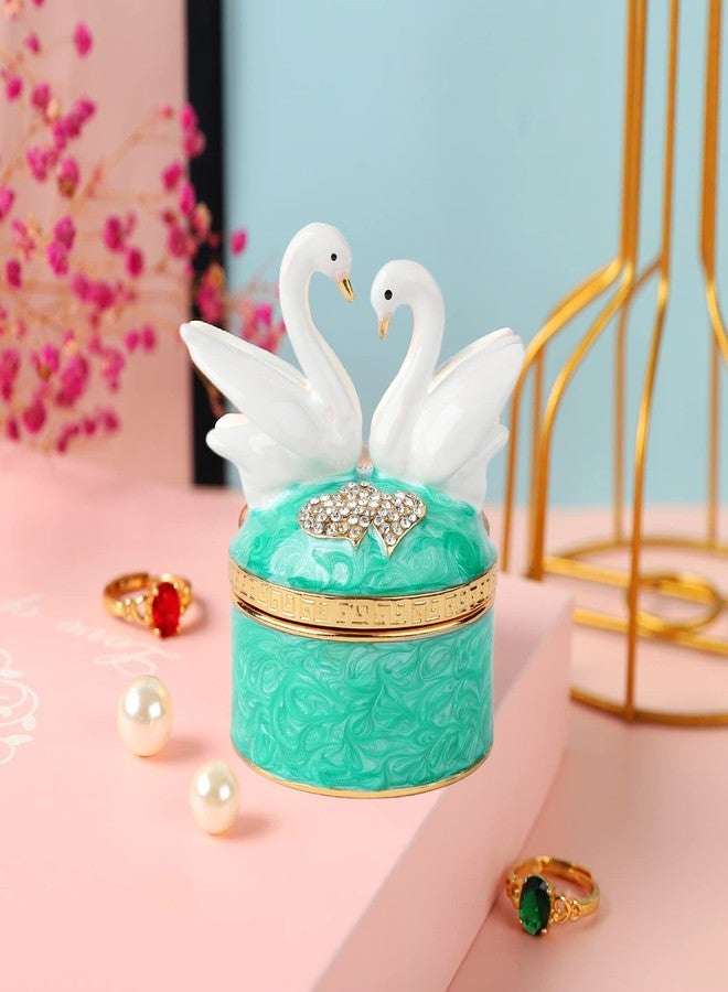 Furuida Swan Trinket Box Hinged Crystal Enameled Ornament Decorative Jewelry Ring Store Box Hand-Painted Craft Gifts for Home Decor (Green) - Image 5