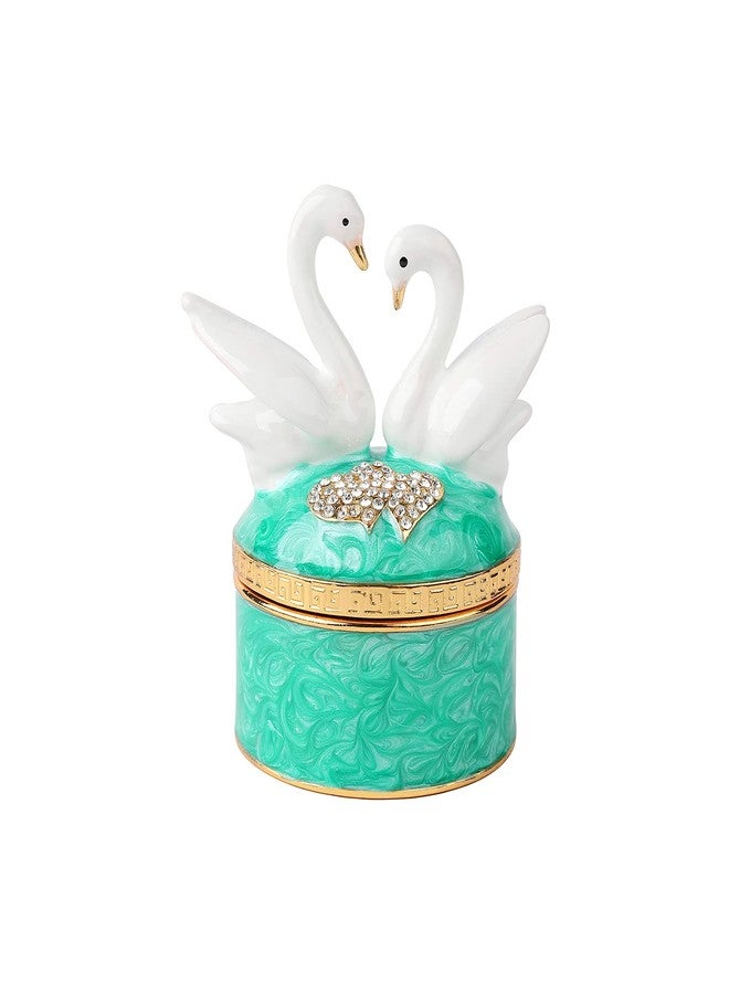Furuida Swan Trinket Box Hinged Crystal Enameled Ornament Decorative Jewelry Ring Store Box Hand-Painted Craft Gifts for Home Decor (Green) - Image 1