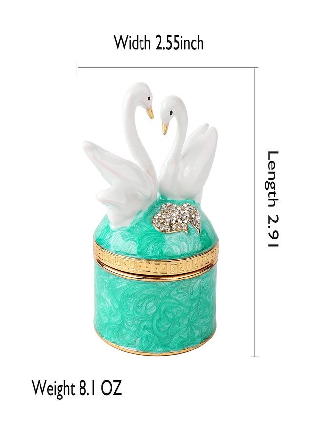Furuida Swan Trinket Box Hinged Crystal Enameled Ornament Decorative Jewelry Ring Store Box Hand-Painted Craft Gifts for Home Decor (Green) - Image 4