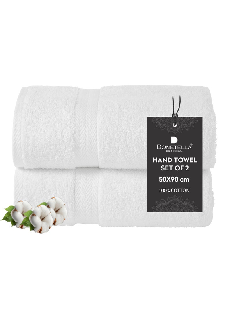 Donetella Premium 100 % Combed Cotton 2-Pcs Hand Towel Set (50 X 90 CM) 600 GSM Super Soft Hand Towel, Highly Absorbent, Quick Dry,Best Towel for Bathroom, Spa And Hotel,White - Image 1