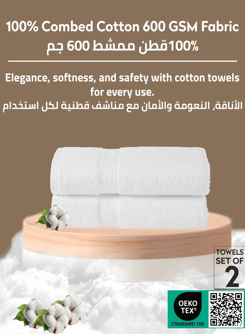 Donetella Premium 100 % Combed Cotton 2-Pcs Hand Towel Set (50 X 90 CM) 600 GSM Super Soft Hand Towel, Highly Absorbent, Quick Dry,Best Towel for Bathroom, Spa And Hotel,White - Image 3