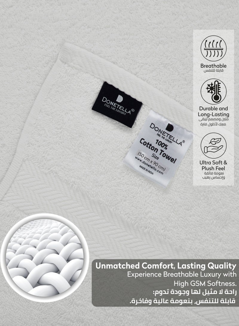 Donetella Premium 100 % Combed Cotton 2-Pcs Hand Towel Set (50 X 90 CM) 600 GSM Super Soft Hand Towel, Highly Absorbent, Quick Dry,Best Towel for Bathroom, Spa And Hotel,White - Image 5