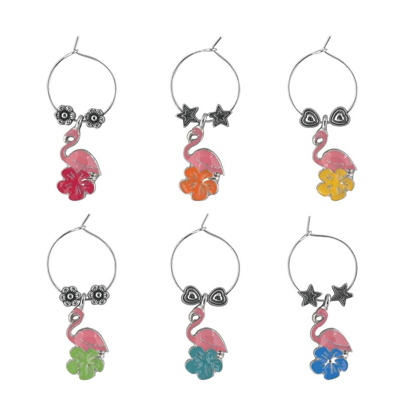 Wine Things Flamingo Wine Charms, Zinc Alloy Wine Glass Tags for Stem Glasses, Drink Markers Identifiers for Parties, Tastings, and Entertaining, Multicolor, Set of 6 - Image 2