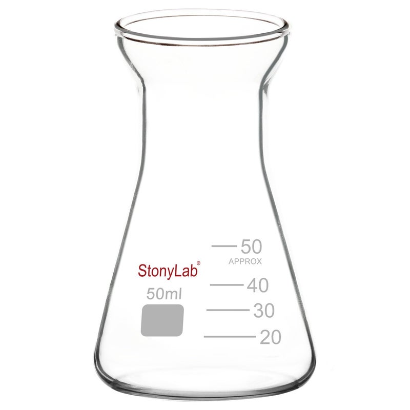 stonylab Glass Wide Mouth Erlenmeyer Flask, 50 ml Borosilicate Glass Erlenmeyer Flask with Heavy Duty Rim, 1 Pack - Image 1