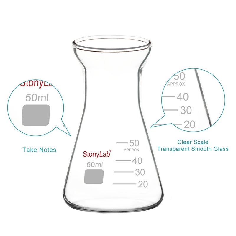 stonylab Glass Wide Mouth Erlenmeyer Flask, 50 ml Borosilicate Glass Erlenmeyer Flask with Heavy Duty Rim, 1 Pack - Image 3