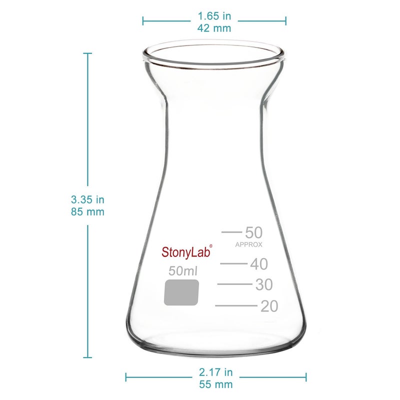 stonylab Glass Wide Mouth Erlenmeyer Flask, 50 ml Borosilicate Glass Erlenmeyer Flask with Heavy Duty Rim, 1 Pack - Image 2