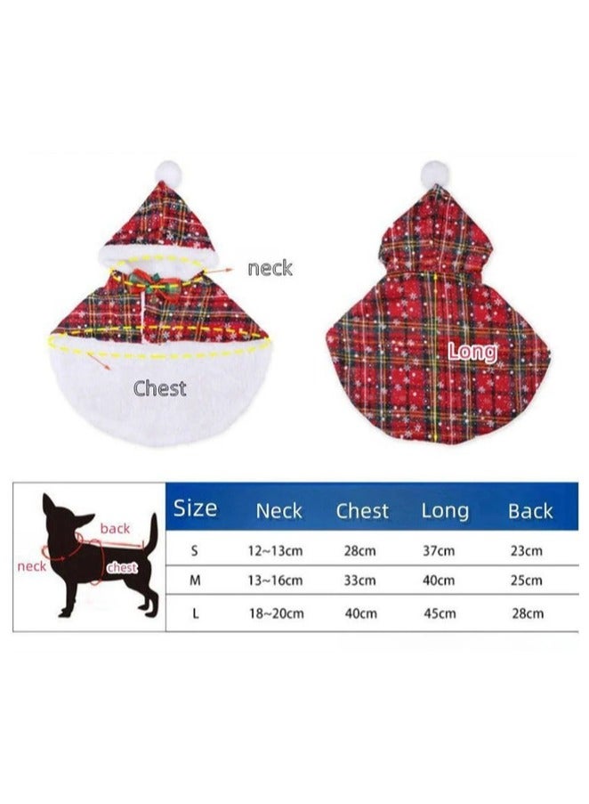 A.M Small Dog Cloak with Bow Tie Plaid Snowflake Print Christmas Costume Red Outfit Cozy Hooded Cape for Cats and Small Dogs - Image 3
