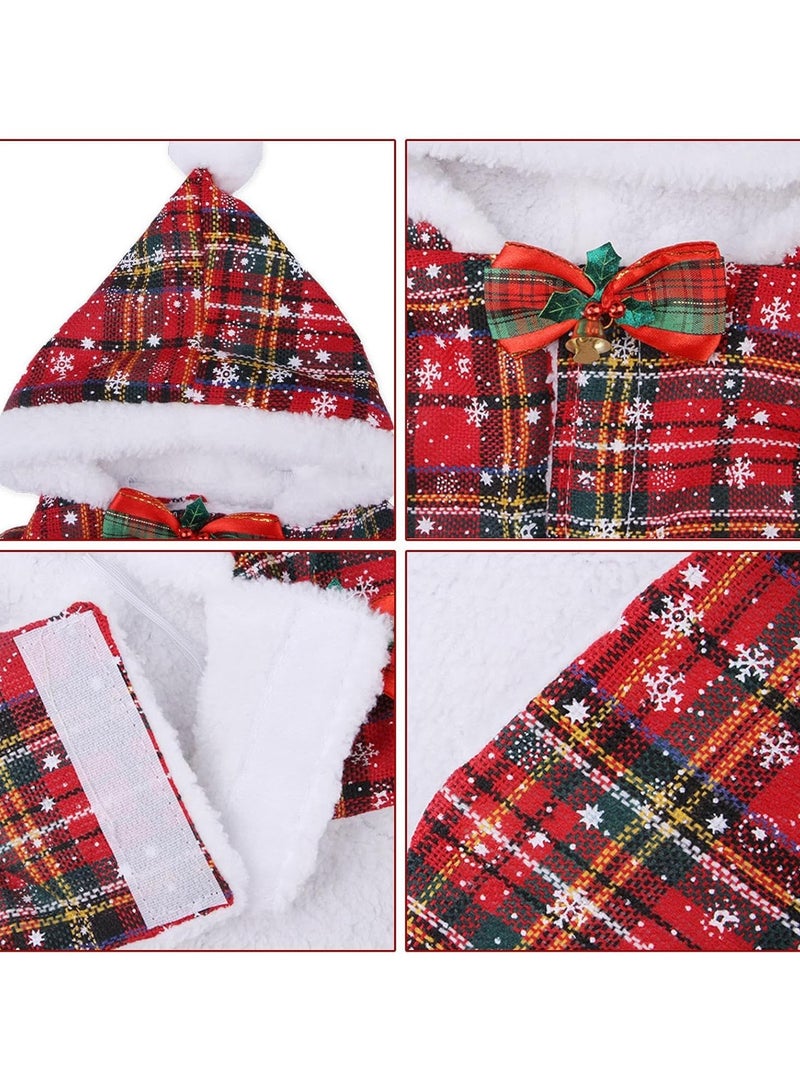 A.M Small Dog Cloak with Bow Tie Plaid Snowflake Print Christmas Costume Red Outfit Cozy Hooded Cape for Cats and Small Dogs - Image 4