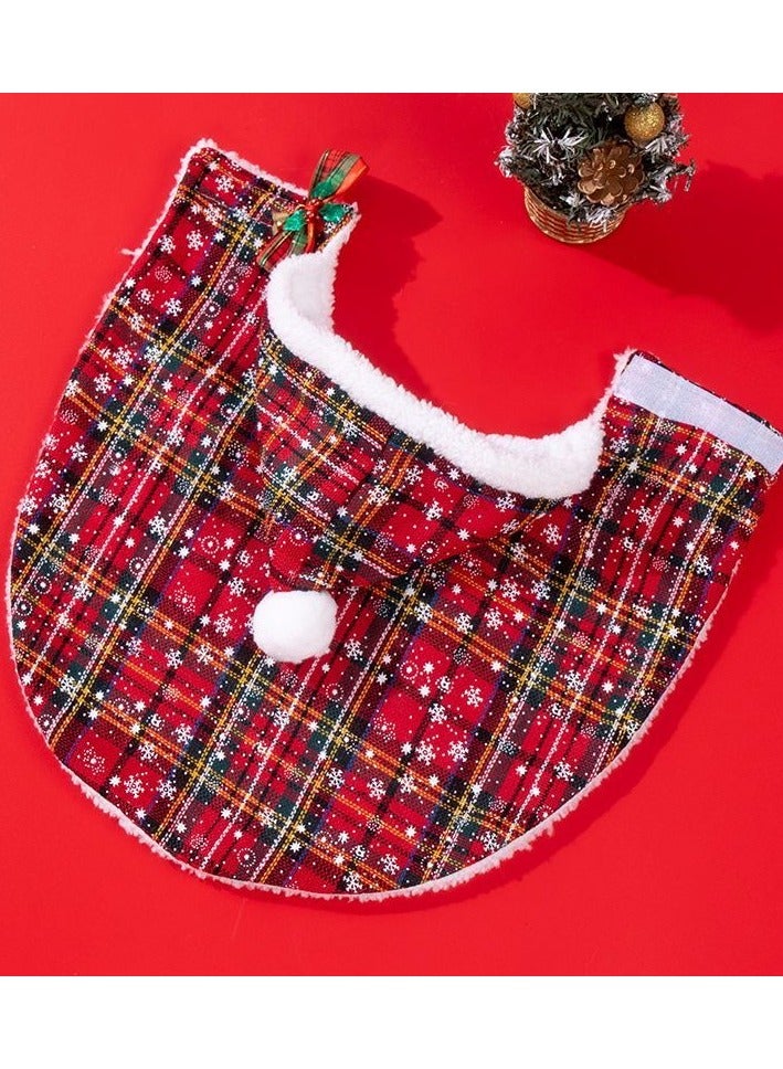 A.M Small Dog Cloak with Bow Tie Plaid Snowflake Print Christmas Costume Red Outfit Cozy Hooded Cape for Cats and Small Dogs - Image 5