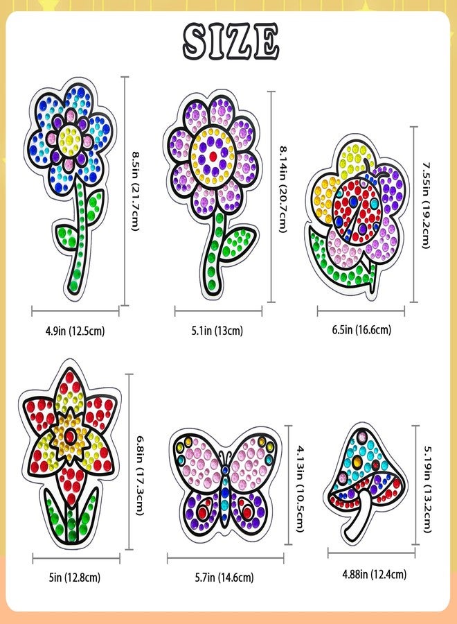atydkug Window Suncatcher Gemstone Sticker Craft Kits for Kids - Diamond 6 Sheets Flowers Gem Art Painting Kits by Numbers for Girl, Birthday Party Supplies Gifts for 6 7 8 9 10 11 12 Year Old - Image 3