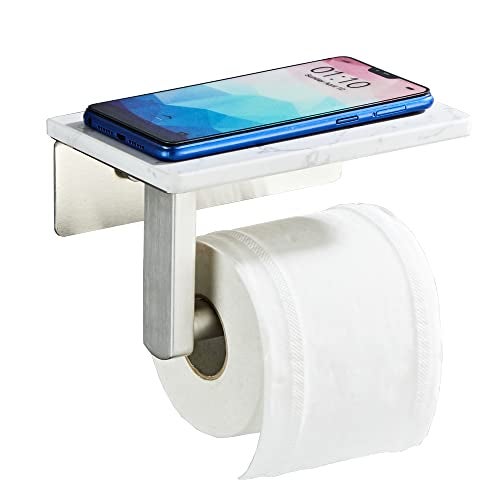 BTHRMHW حامل ورق المرحاض من النيكل المصقول مع رف من الفولاذ المقاوم للصدأ 304 مثبت على الحائط مع حامل من الرخام مع تخزين