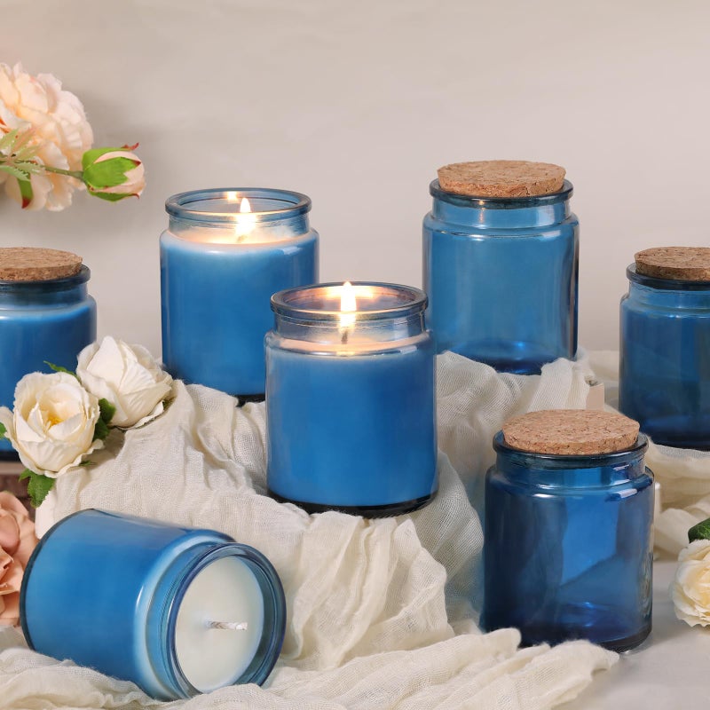 Lanttu 12Pcs Blue Candle Jars for Making Candles, 7.5oz Glass Jars with Wooden Lids and Labels, Candle Containers for DIY, Gifts, Candle Making Supplies, Table Decor - Image 5