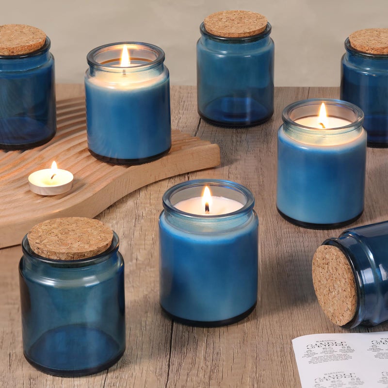 Lanttu 12Pcs Blue Candle Jars for Making Candles, 7.5oz Glass Jars with Wooden Lids and Labels, Candle Containers for DIY, Gifts, Candle Making Supplies, Table Decor - Image 1