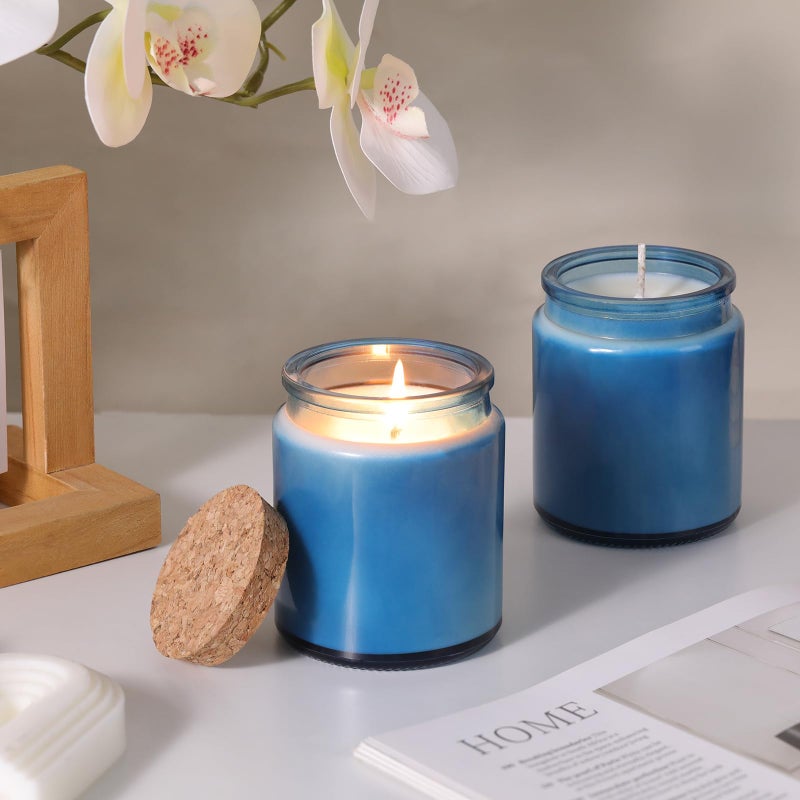 Lanttu 12Pcs Blue Candle Jars for Making Candles, 7.5oz Glass Jars with Wooden Lids and Labels, Candle Containers for DIY, Gifts, Candle Making Supplies, Table Decor - Image 4