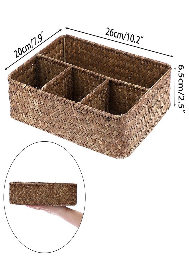 ELLDOO Brown Seagrass Tea Bag Organizer Tray, 10.2"L x 7.9"W x 2.5"H - Image 2