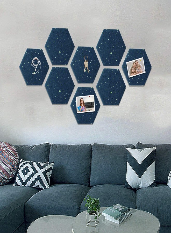 Fovasen Hexagon Felt Board Tiles - Self Adhesive Wall Memo Notice Pin Board Tiles with Push Pins - Star 8 Pcs - Image 2