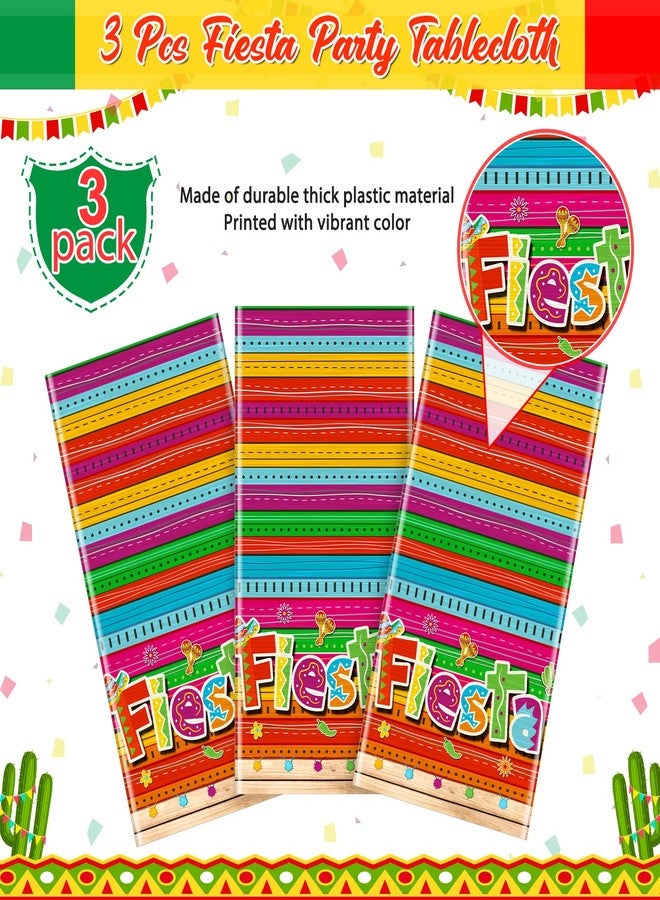 Jectivs 3 Pieces Mexican Fiesta Party Tablecloth Decorations,Plastic Cinco De Mayo Printed Table Cloth Table Cover for Fiesta Taco Night Birthday and Mexican Themed Party Supplies, 54 x 108 Inch - Image 4