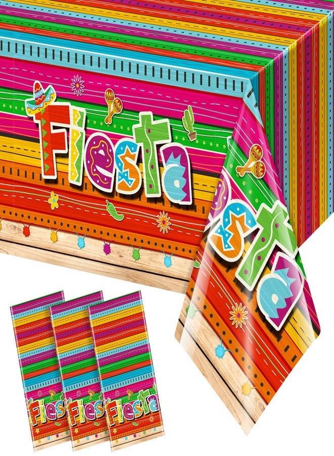 Jectivs 3 Pieces Mexican Fiesta Party Tablecloth Decorations,Plastic Cinco De Mayo Printed Table Cloth Table Cover for Fiesta Taco Night Birthday and Mexican Themed Party Supplies, 54 x 108 Inch - Image 1