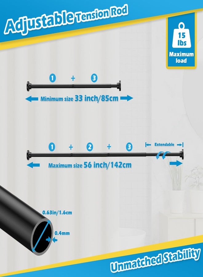 MOEROTER 2pcs Tension Curtain Rod 33 to 58 No Drilling Spring Tension Rod Adjusting Black Curtain Rod No Drilling Non-Slip Expandable Spring Loaded Curtain Tension Rods for Window, Doorway, Closet, Wardrobe - Image 3