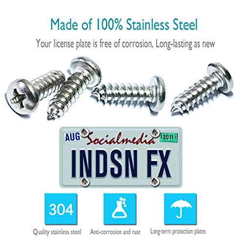 Aootf Stainless Steel License Plate Screws-8PC M6X20mm Rust Resistant Stainless Steel Screw, Self Tapping Car Tag Bolt Fastener for Securing Number Plate Frame, Chrome Caps, Anti-Rattle Pad - Image 2