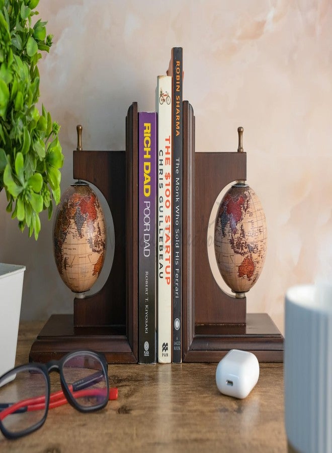 NAUTICAL COLLECTION مجموعة بحرية، فواصل كتب على شكل كرة أرضية عتيقة، مثالية للمكتب والمطبخ وغرفة المعيشة، كقطعة ديكور منزلية أو هدية. حامل رفوف كتب بتصميم عتيق. المقاس: 6.00 طول × 4.5 عرض × 6.75 ارتفاع بوصة تقريبًا. - Image 1