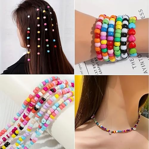 INDIKONB Round Pony Beads | Acrylic Plastic Multicolor Beads with Large Big Holes | 200 Beads Pack for Phone Charms, Hair Accessories, Bracelets, Jewelry Making | Big Hole Beads Mix (Matte) - Image 5