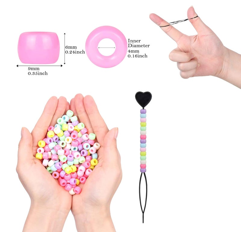 INDIKONB Round Pony Beads | Acrylic Plastic Multicolor Beads with Large Big Holes | 200 Beads Pack for Phone Charms, Hair Accessories, Bracelets, Jewelry Making | Big Hole Beads Mix (Matte) - Image 2