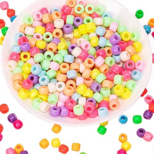 INDIKONB Round Pony Beads | Acrylic Plastic Multicolor Beads with Large Big Holes | 200 Beads Pack for Phone Charms, Hair Accessories, Bracelets, Jewelry Making | Big Hole Beads Mix (Matte) - Image 1