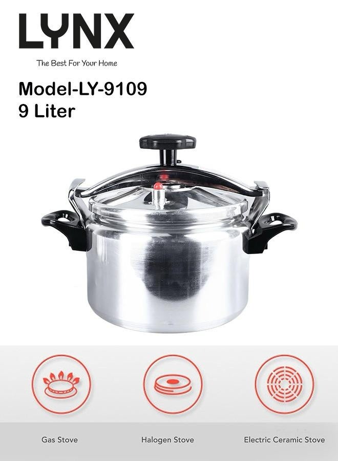 lynx Premium Aluminum Pressure Cooker for Gas and Electric Stove – Fast Cooking Pot with Locking Lid, Safe Pressure Cooker Design, Heat-Resistant Handles, Easy to Clean Kitchen Essential, Ideal for Rice, Meat, Soup, Legumes LY-9109 - Image 2