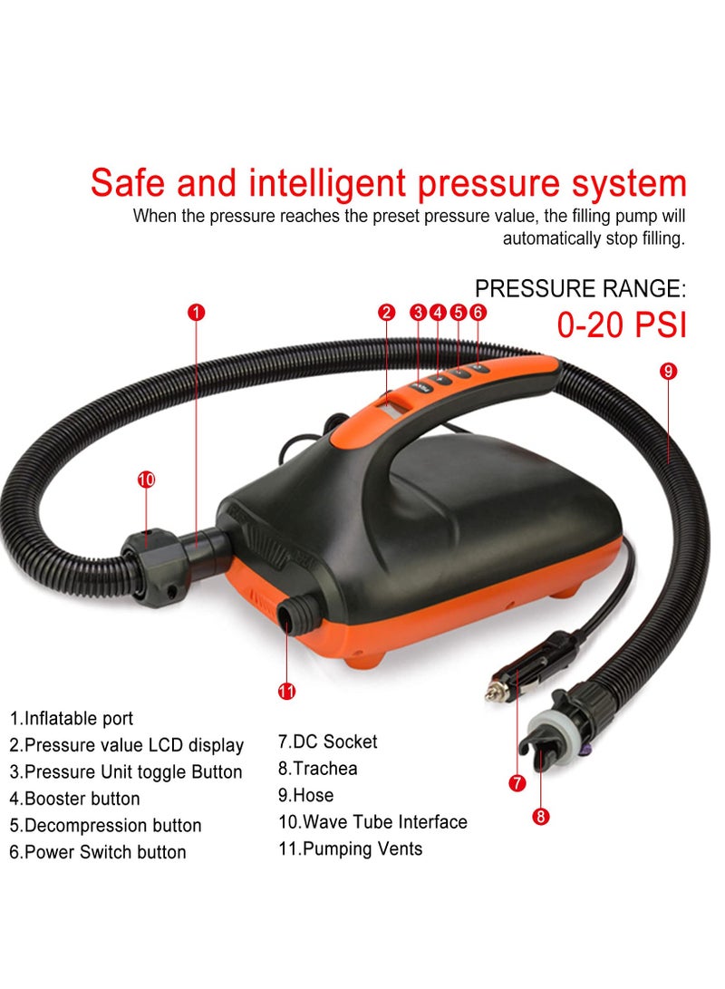 12V Car Connector Electric SUP Air Pump - Intelligent Dual Stage Inflation & Deflation, Auto-Off Function, Portable Paddle Board & Inflatable Boat Compressor. - Image 2