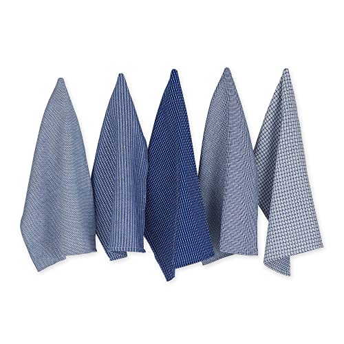 Design Imports منشفة أطباق قطنية كبيرة الحجم من DII هدية للمطبخ 20x30 بوصة مجموعة من 5 مناشف مطبخ ماصة للطهي والخبز اليومي - زرقاء - Image 1