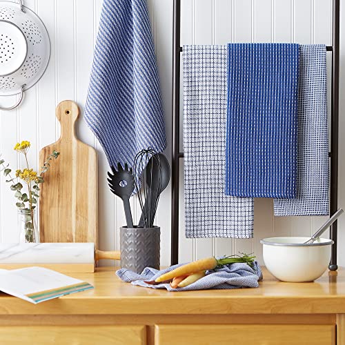 Design Imports منشفة أطباق قطنية كبيرة الحجم من DII هدية للمطبخ 20x30 بوصة مجموعة من 5 مناشف مطبخ ماصة للطهي والخبز اليومي - زرقاء - Image 4