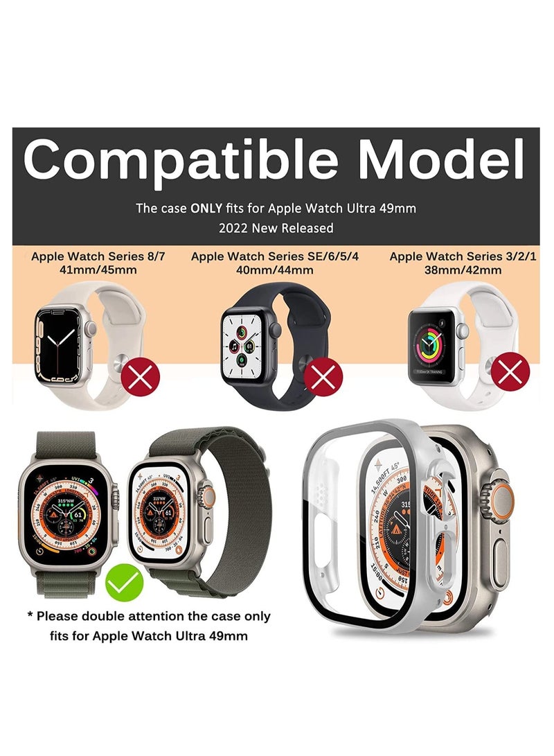 Case Compatible with Apple Watch Ultra 49mm Tempered Glass Screen Protector, Ultra-Thin Hard PC Shockproof All-Around Bumper Shell Protective Cover for iWatch Ultra 49mm-Silver - Image 2