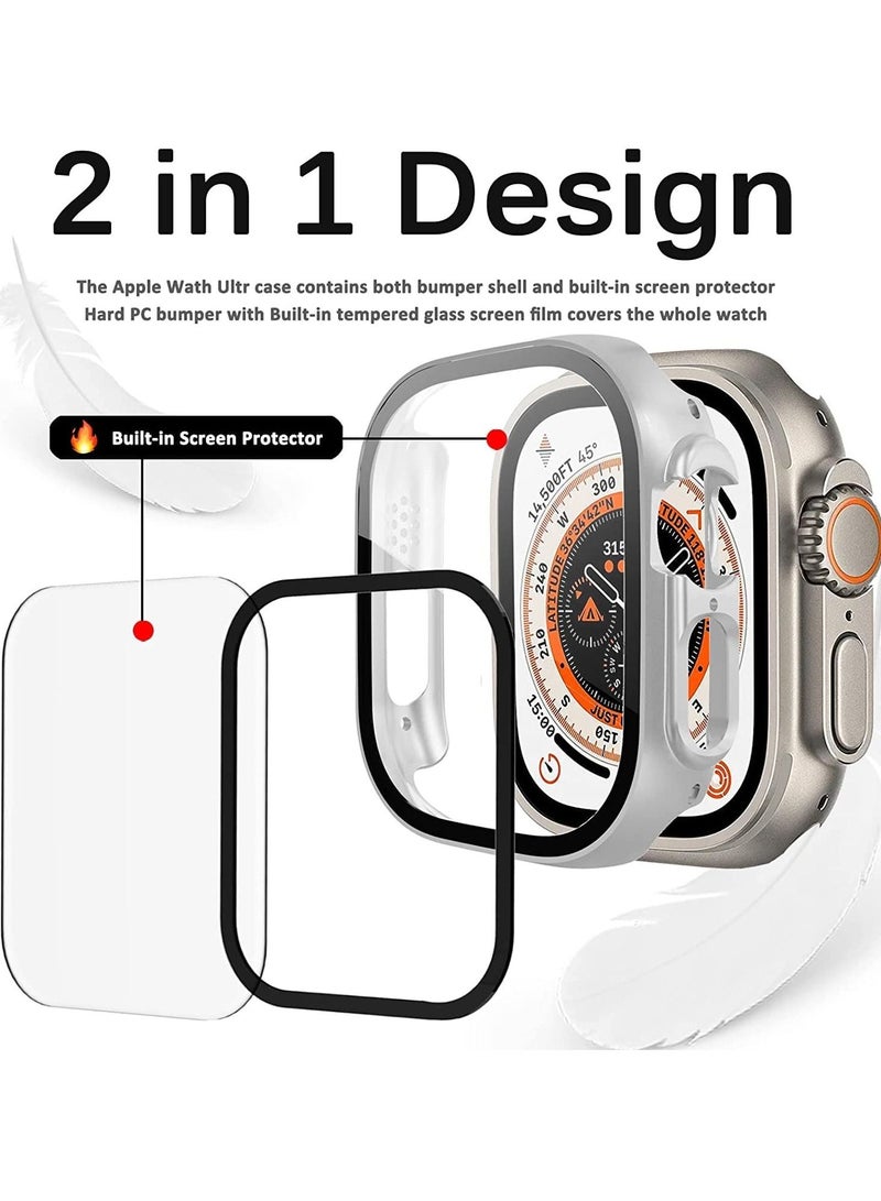 Case Compatible with Apple Watch Ultra 49mm Tempered Glass Screen Protector, Ultra-Thin Hard PC Shockproof All-Around Bumper Shell Protective Cover for iWatch Ultra 49mm-Silver - Image 3