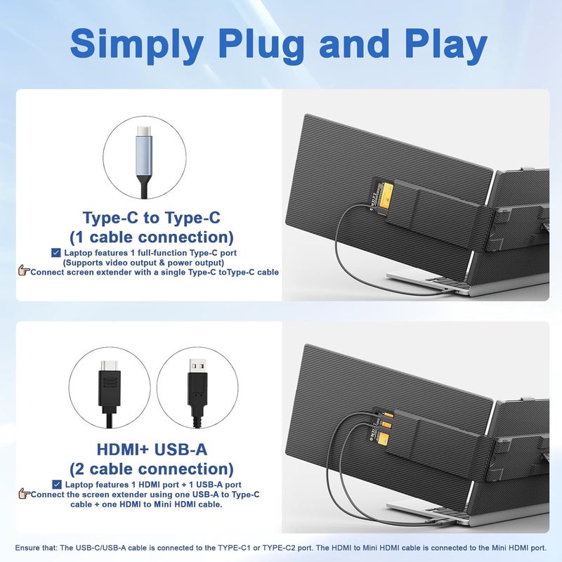 KEFEYA Laptop Screen Extender, 14" FHD 1080P IPS Dual Laptop Monitor Extender, Portable Monitor Plug & Play USB-C/HDMI/USB-A for 13"-17" Laptops, Work with Windows/MacBook/Switch/PS5 - Image 5