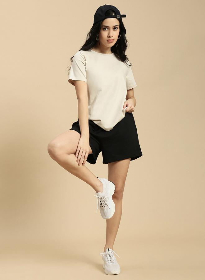ECOLORE Beige Solid Short Sleeves High Low Top - Image 5