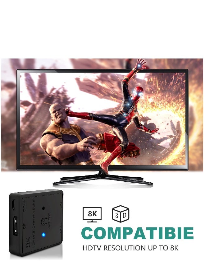 Multi Display Splitter, Bidirectional Switcher, 1DP14 Bi-Direction Switch for PC/Projector/TV/Gaming Coinsole Laptop HD player/DVD-player/PS3/4/5 Monitor Support 8K 30HZ/5K 60HZ/4K 120HZ  - Image 5