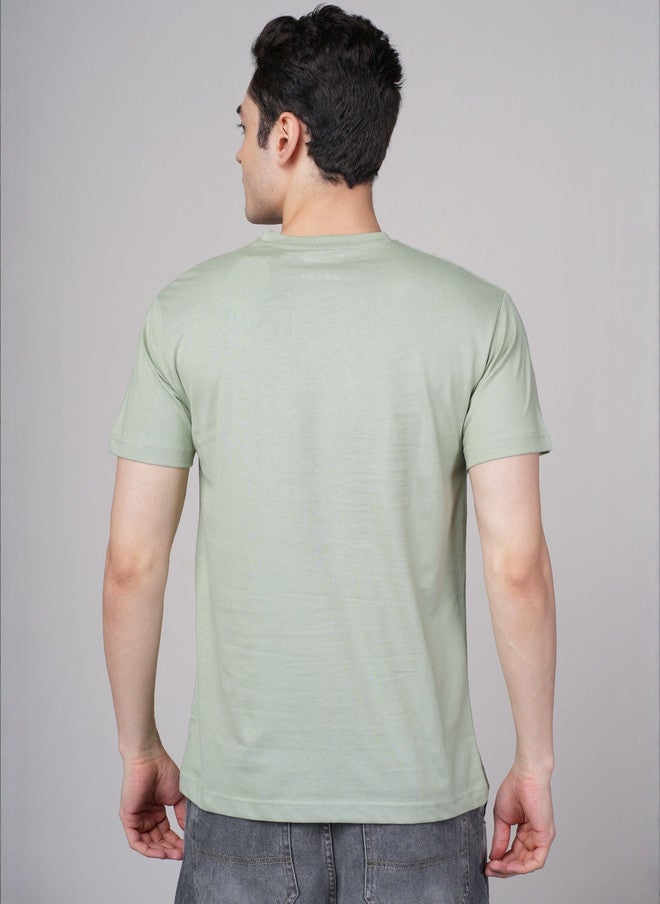 OUTLAWS Men's Solid Green T-shirt with Round Neck and Short Sleeves - Image 3