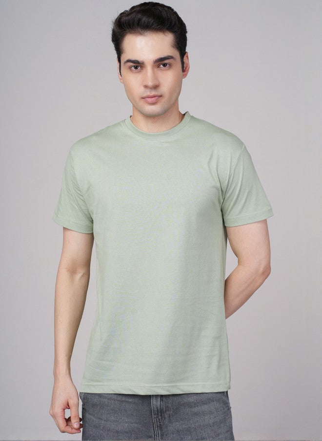 OUTLAWS Men's Solid Green T-shirt with Round Neck and Short Sleeves - Image 1