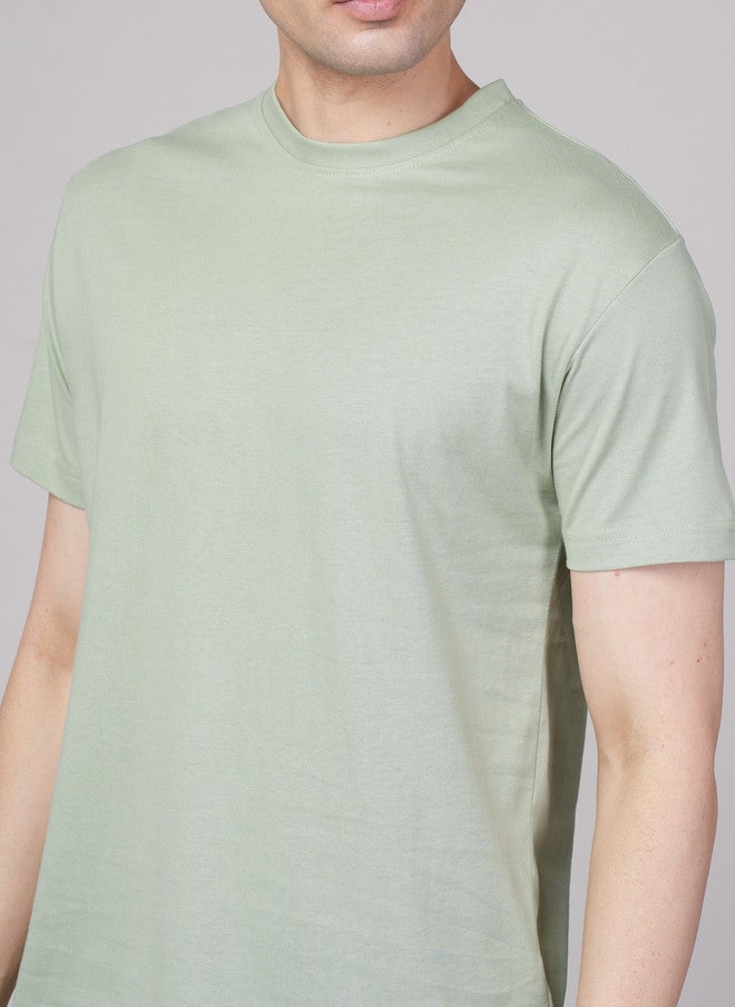 OUTLAWS Men's Solid Green T-shirt with Round Neck and Short Sleeves - Image 5